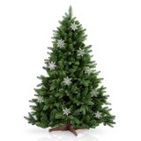 Umelý vianočný stromček 150cm s vločkami a dreveným stojanom