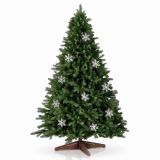 Umelý vianočný stromček 220cm s vločkami a dreveným stojanom