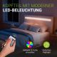Moderná biela čalúnená posteľ 90x200 s LED a roštom