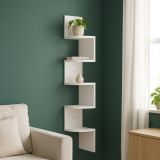 Rohová závesná polica, biela, 5 políc, 20×127 cm