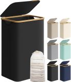 SONGMICS kôš na bielizeň s vekom 90L, čierny, skladací