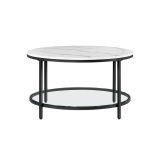 VASAGLE konferenčný stolík biely mramor so sklenenou policou