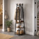 Vešiak na oblečenie s policami a háčikmi, hnedý/čierny