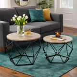 Sada 2 konferenčných stolíkov, industriálny štýl,svetlohnedá