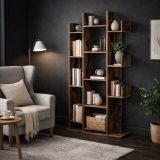Knižnica s 13 policami, 86×25×140 cm – rustikálna hnedá