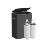 Dvojkomorový košík na bielizeň s vekom, čierny, 56x40x75 cm