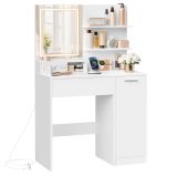 Kozmetický stolík s LED zrkadlom, USB, biely, 80x40x132,5 cm