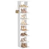 Biely úzky botník s háčikmi, 9 políc, 26,5 x 30 x 147 cm