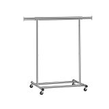 Strieborný šatníkový stojan na kolieskach, výsuvný, nosnosť