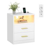 Moderný nočný stolík s LED, USB-C, 2 zásuvky, biely,40x30 cm