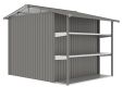 Záhradný plechový domček AMY X-B s regálmi a oknom, sivý