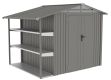 Záhradný plechový domček AMY X-B s regálmi a oknom, sivý
