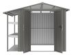 Záhradný plechový domček AMY X-B s regálmi a oknom, sivý