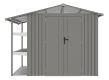 Záhradný plechový domček AMY X-B s regálmi a oknom, sivý